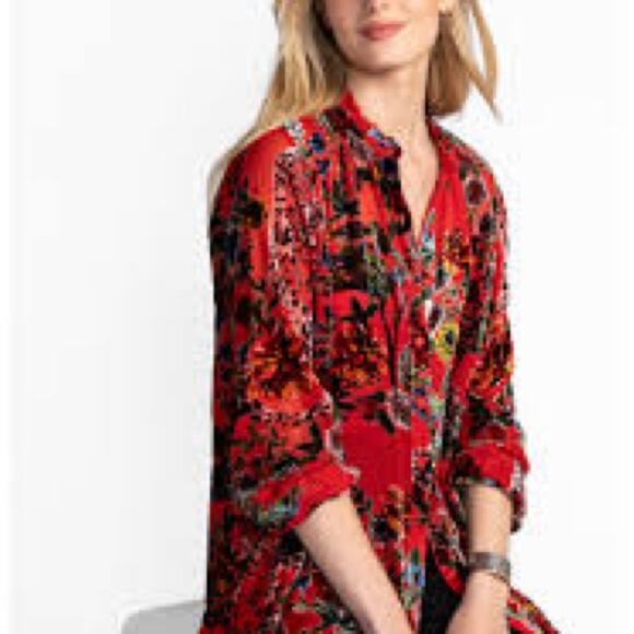 NWT $328 Johnny Was Silk M Red Yoella Burnout Tunic Top - Picture 3 of 9